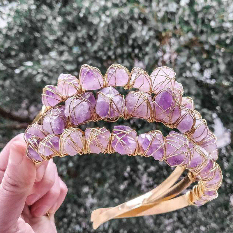 Natural Crystal Quartz Crown Born Amethyst Gemstone Wedding Headdress — foto 7