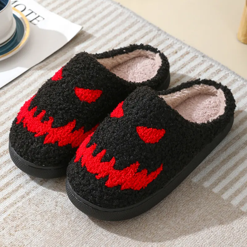 Halloween Skull Cartoon Print Slippers Warm Winter for Men