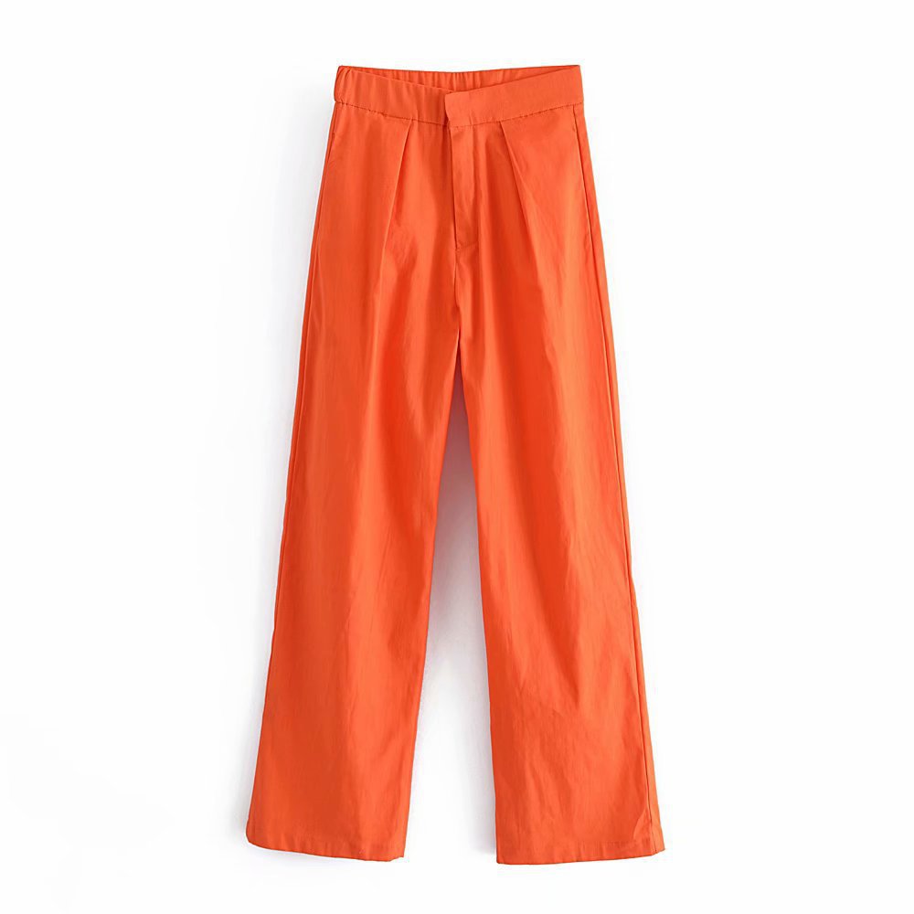 Title 2, High Waist Solid Color Loose Straight Casual Pants