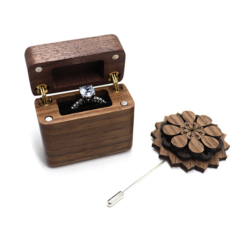 Walnut Ring Box Magnet Lighter Earring Studs Women's Mini Travel Storage Trinkets — foto 2