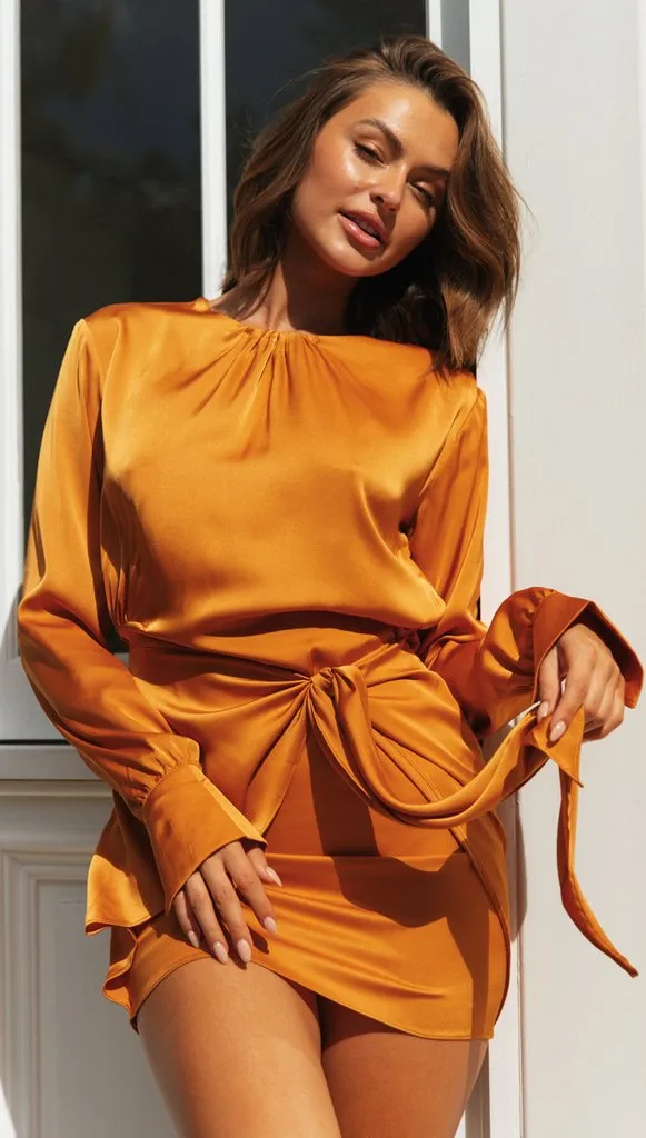 Fashion Ladies Lace Up Garden Collar Irregular Shirt - Brown