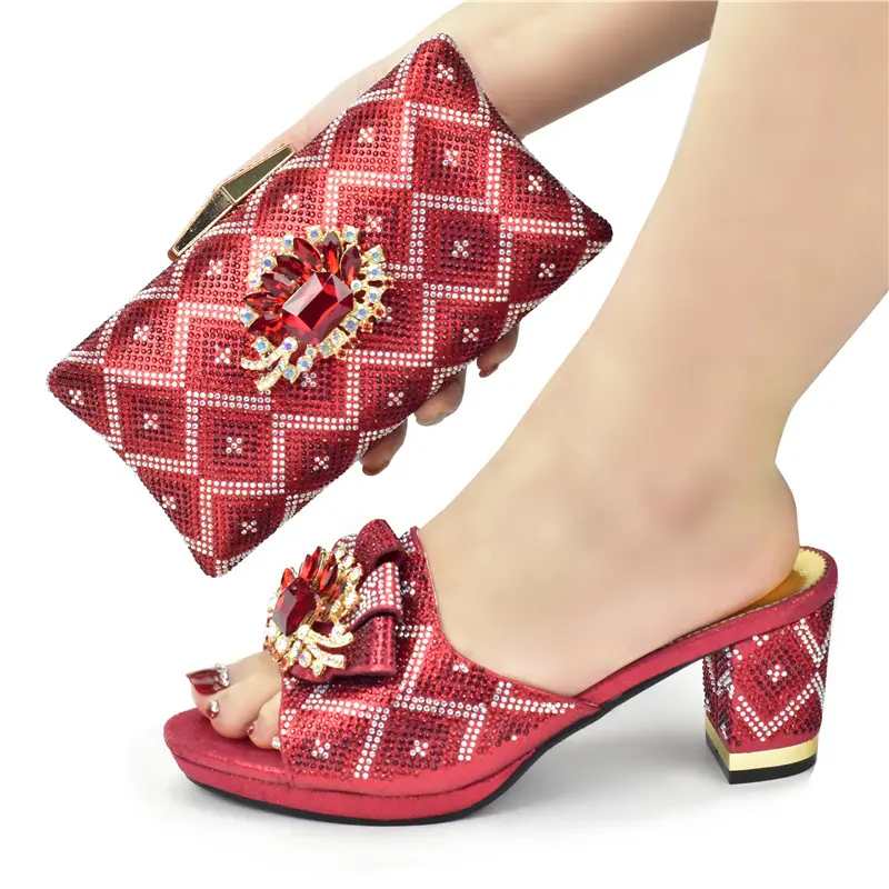 Shoes and Bags Set Solid Color Rhinestone Sandals
