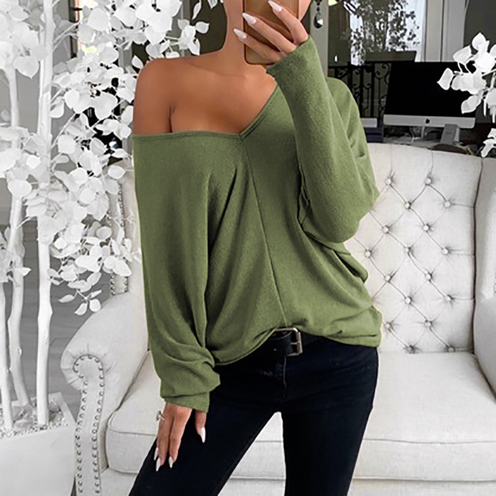 Title 2, Simple Big V-neck Loose Shoulder Sleeves Loose ...