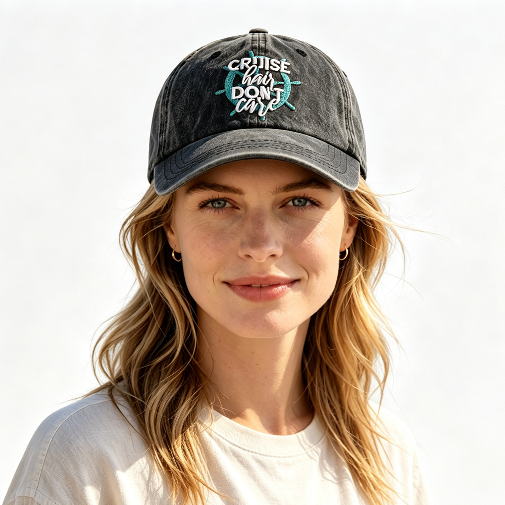 2pcs Cruise Washed Baseball Cap For Women, Cruise Hair Care Embroidery Ship Wheel Vintage Hat, Nautical Vacation Cruise Accessory — foto 2