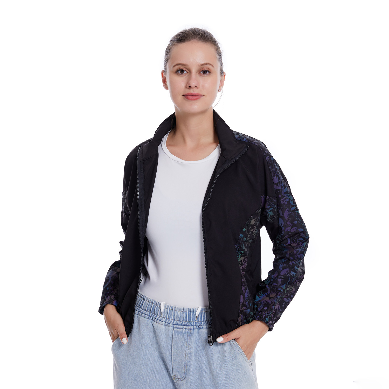 Casual Jacket Women's Loose Zip Mushroom Reflective Coat - Image 7