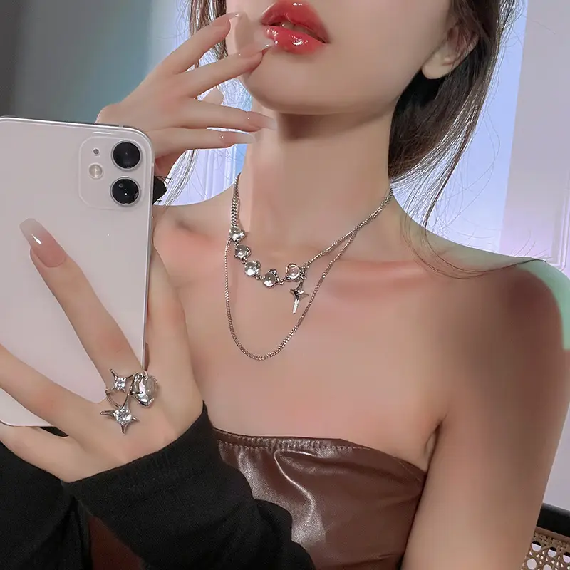 Transparent Bead Stitching Necklace Double-deck