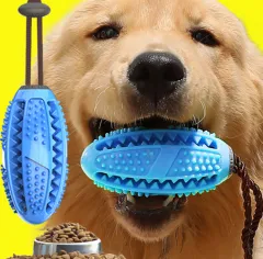 New Pet Dog Food Leakage Ball Toothbrush Elastic Rubber Ball Molar Bite Resistant Pet Interactive Toy Supplies - Blue Rugby M - View 1