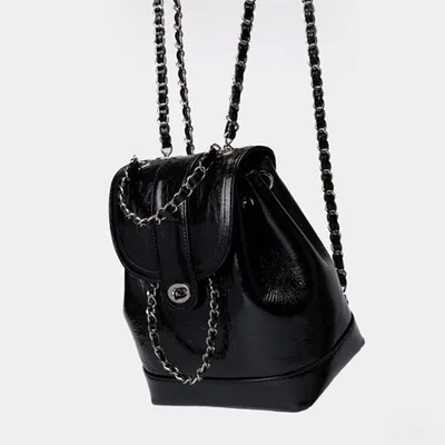 Mini Chain Schoolgirl Oil Wax Leather Backpack Black - Shop at LoveMi