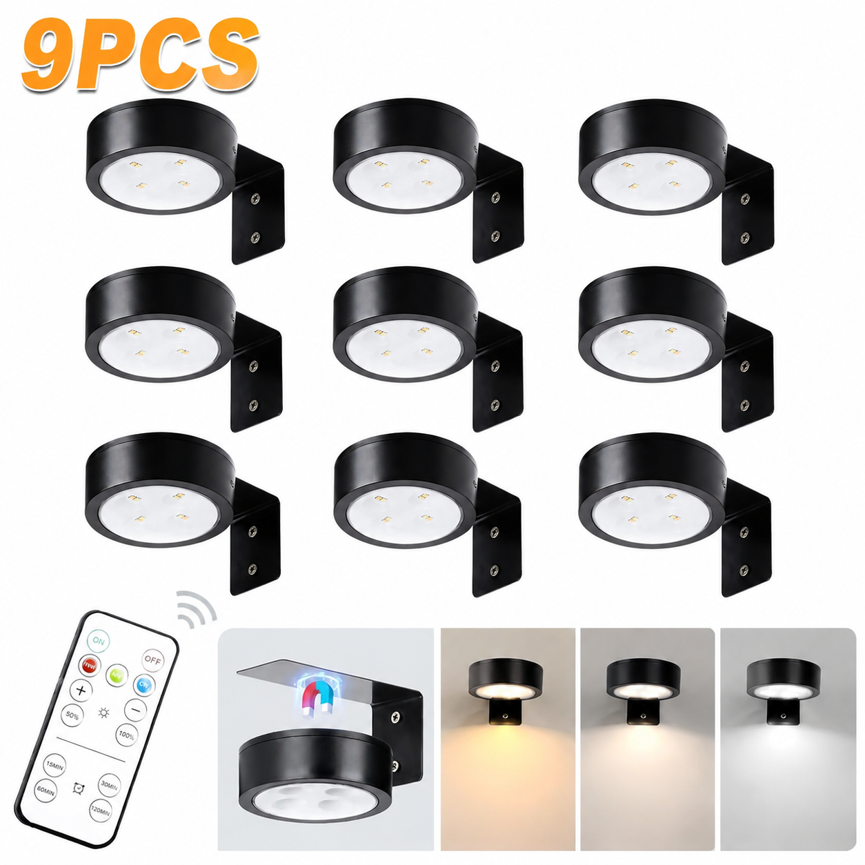 Picture Lights For Wall, 3 Lighting Modes Magnetic Art Display Light,Battery Operated Led Painting Light With Remote Control Dimmable & Timer,9Pack Black thumbnail 12