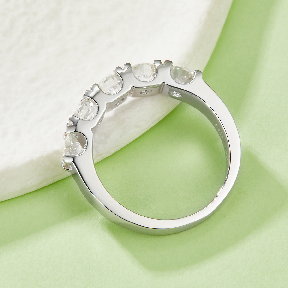 5-Stone Moissanite Wedding Band Ring, 4mm&5 D Color VVS1 S925 Silver Platinum Plated Anniversary Ring With GRA, US 5-9. 2