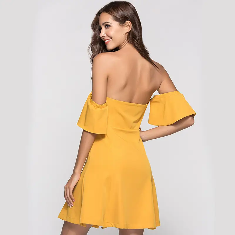 Wrapped Raglan Shoulders Ruffled Sleeves Zipper Pocket Slim Women Dress