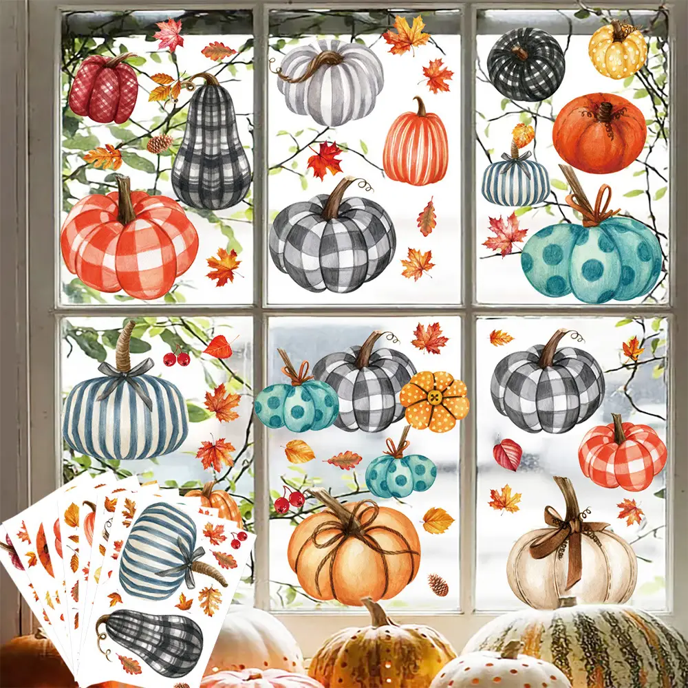 9 Sheets Pumpkin Static Electric Window Stickers