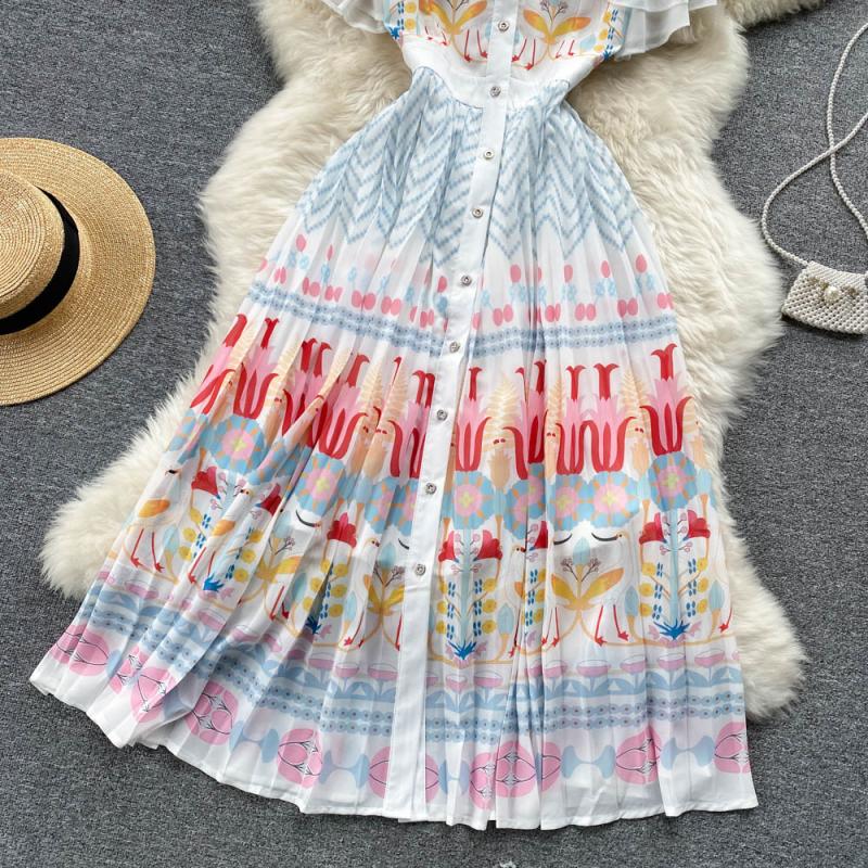 Single Breasted High-waisted Slim A-line Dress