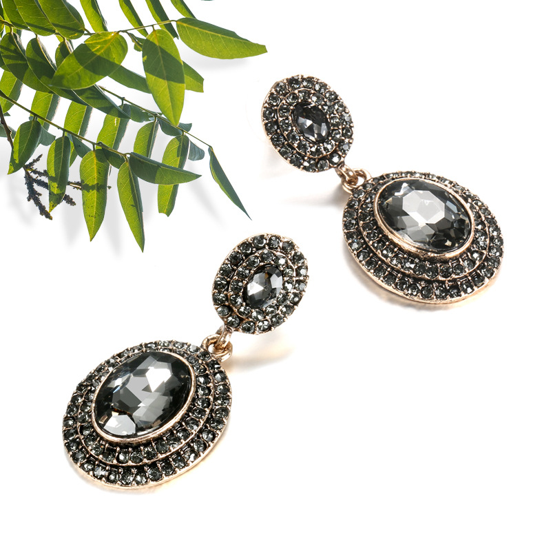 Plating Antique Gold Earrings With Gemstones And Crystals