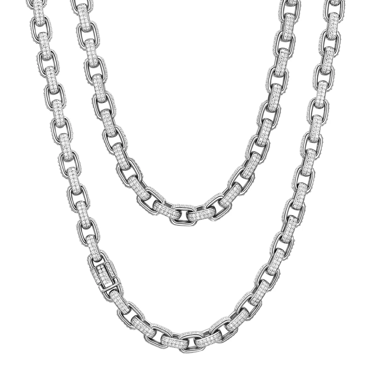 S925 Silver 59g Platinum Plated Moissanite Chain