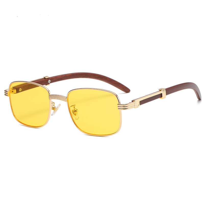 Title 4, Trendy Sunglasses With Wood Grain Metal Frame