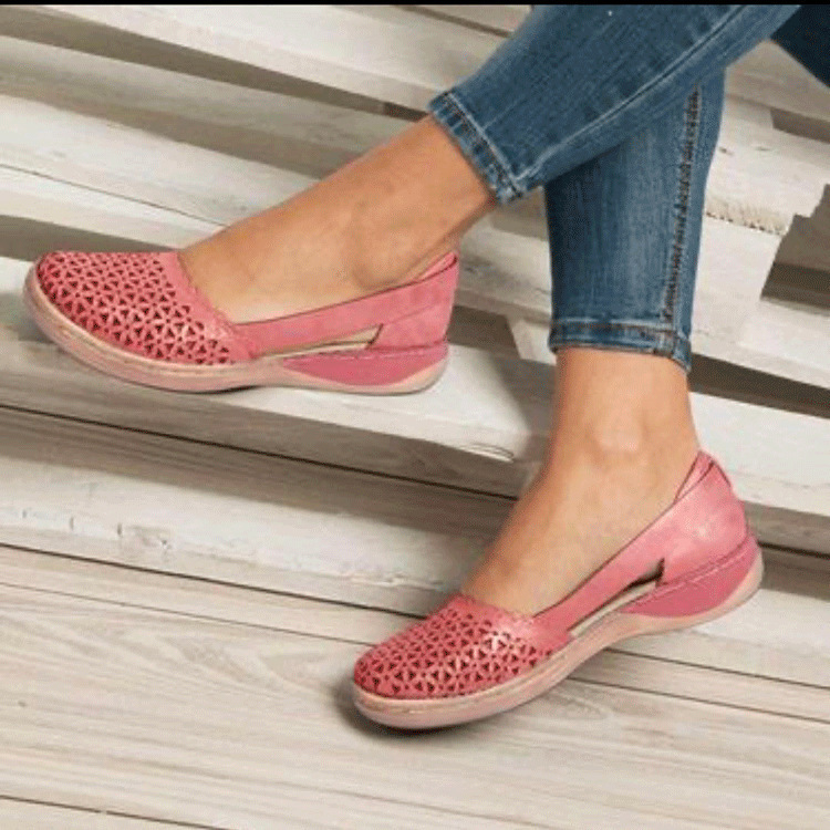 Fashion Women's Toe Head Hollowed Out Large Size Flat Sandals Red - Shop at LoveMi