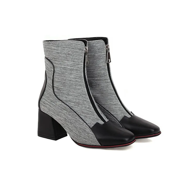 Thick Heel High Heel Ankle Boots Women's Boots Large Size Doc Martens Women's Shoes - Grey