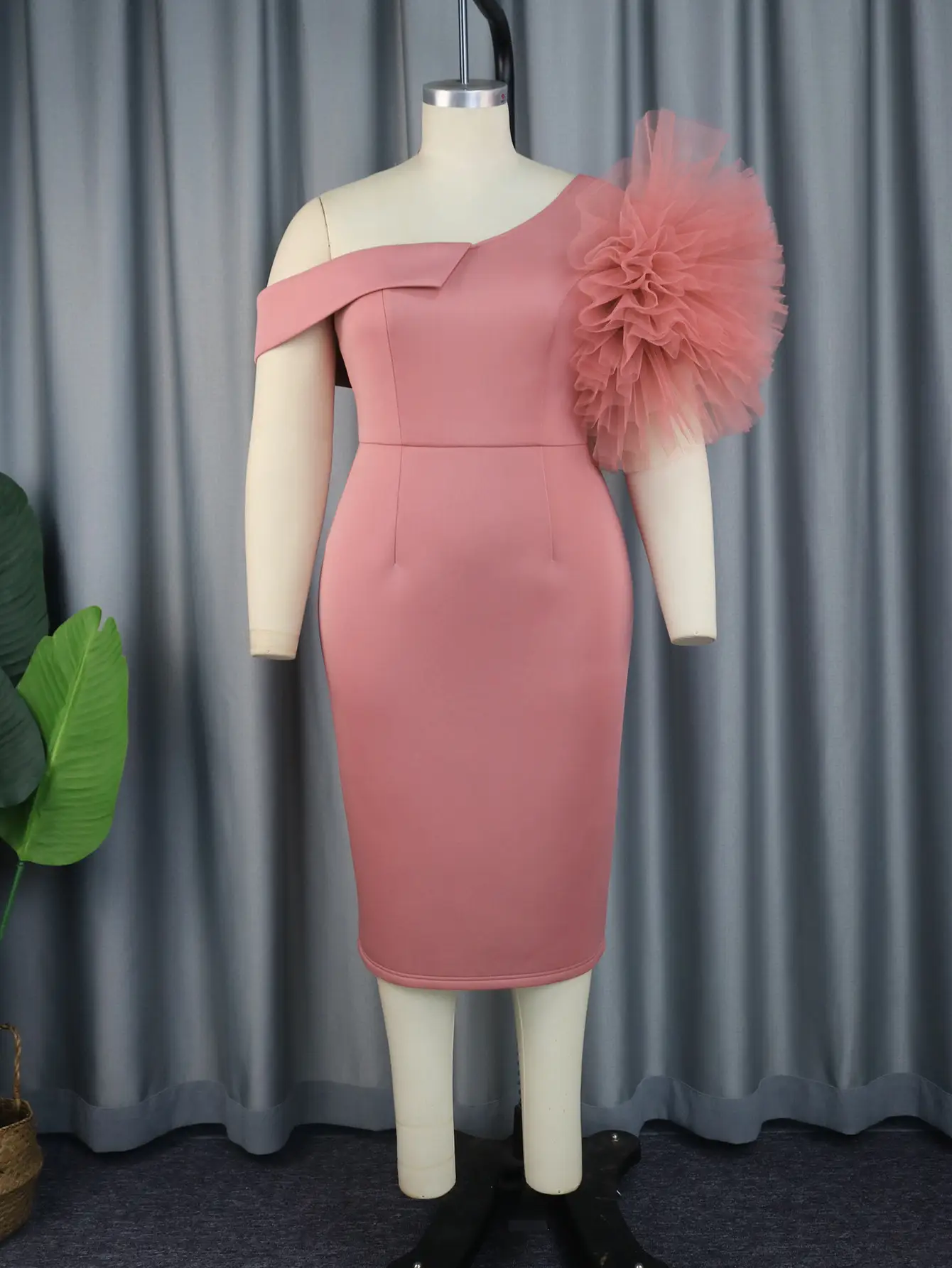 Women's One-shoulder Mesh Shaping Dress