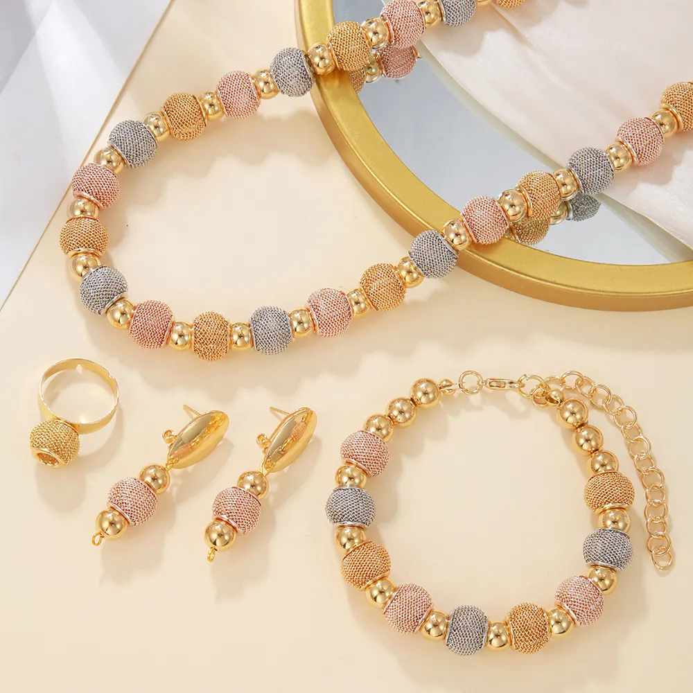 Fashionable Metallic Beaded Necklaces Two Color Gold