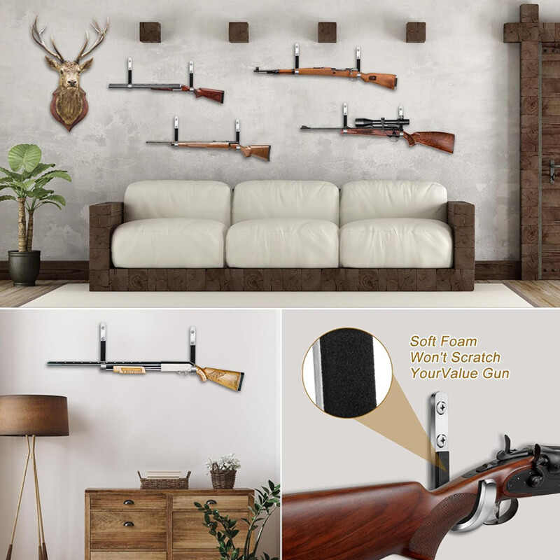 2X Gun Rifle Shotgun Pistol Padded Wall Mounting Hooks Rack Hangers Storage UK