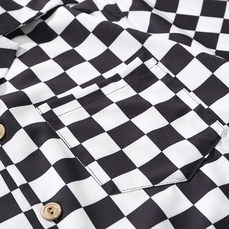 Title 7, Japanese Retro Black And White Plaid Print Shor...