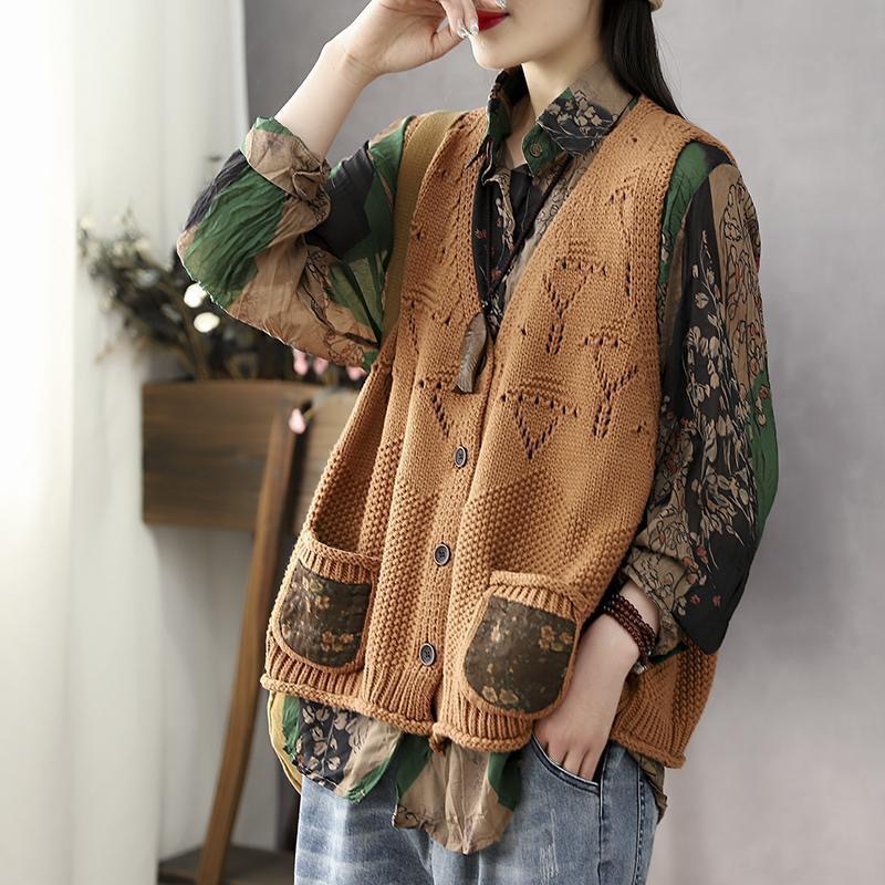 Vintage Pocket Patch  Knit Women's Vest
