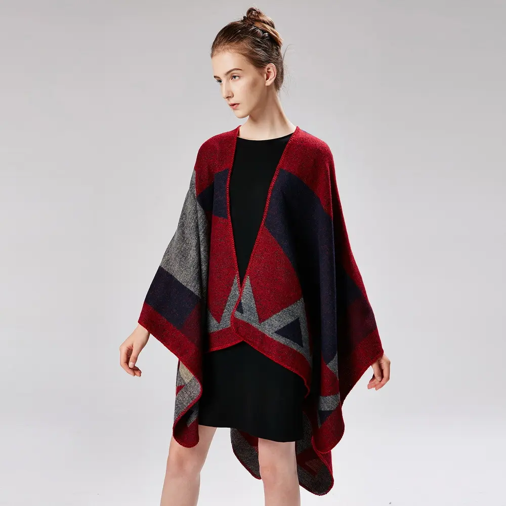 Women's Hooded Solid Tassel Split Shawl
