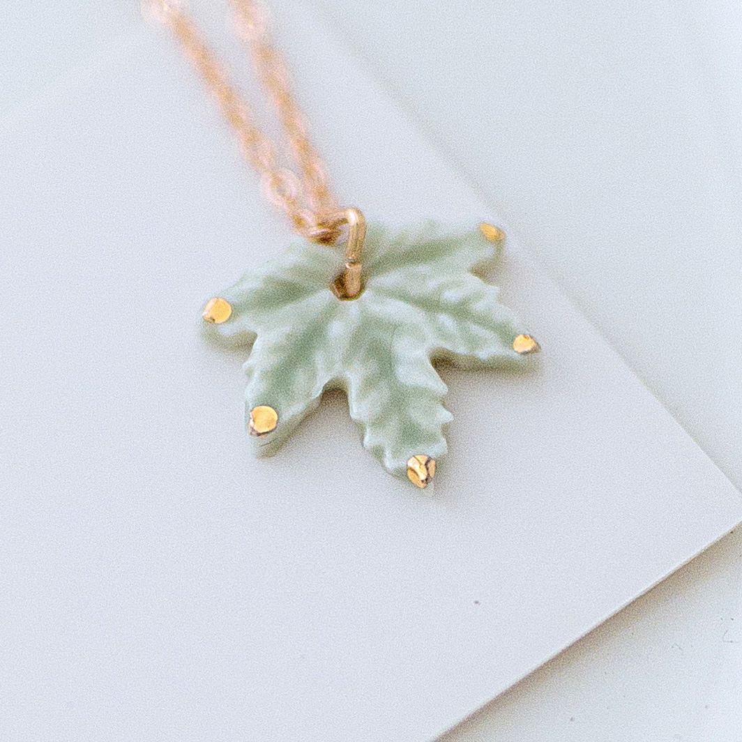 Maple Leaf Simple Original Mori Style Necklace S925 Silver Clavicle Chain Girl Sweet Accessory Cute Couple Gift · Light Green