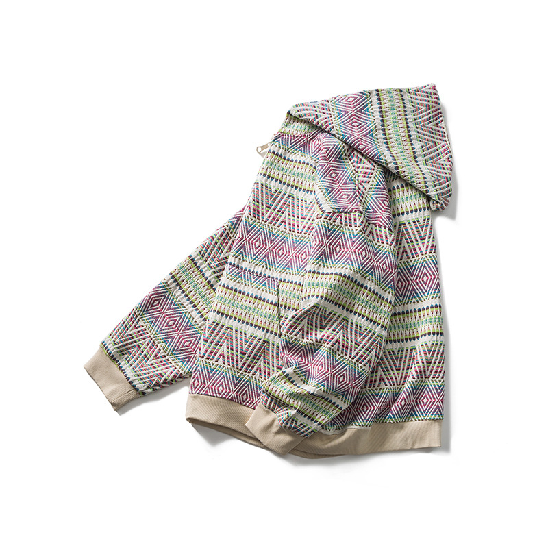 American Street Color Block Cardigan Zipper Hooded Sweater