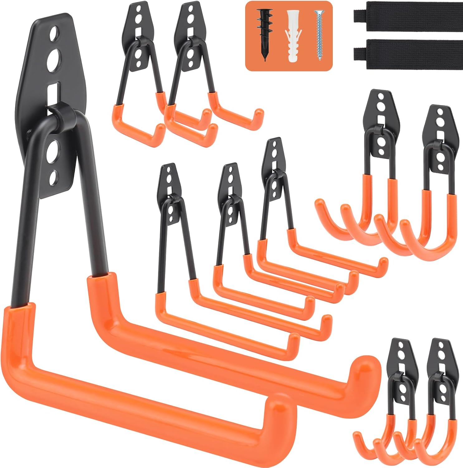 Upgraded 12-Piece Heavy Duty, Utility Steel Garage Storage Hooks, Wall Mount Garage Organizers And Hangers For Organizing Power Tools, Ladders, Bulk Items, Bicycles  Garage Storage