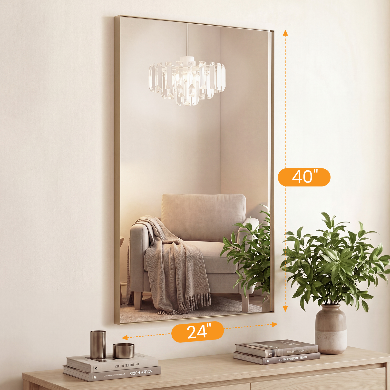 Bathroom Mirror, With Brushed Aluminum Frame, Rectangular Design, Square Corners At All Four Sides, Suitable For Wall Decoration In Home. image 13