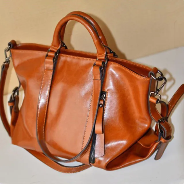 Women's Fashion Oil Wax Leather Portable Shoulder Messenger Bag Brown - Shop at LoveMi