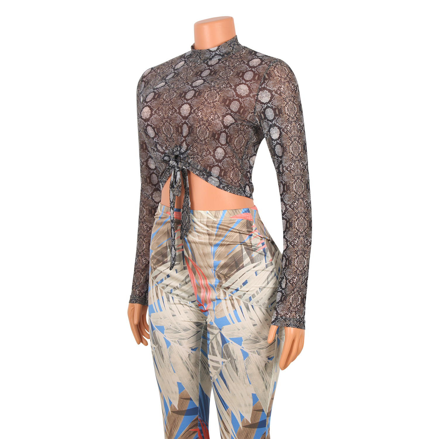 Title 9, Fashion Mesh See-Through Snake Print Long-Sleev...