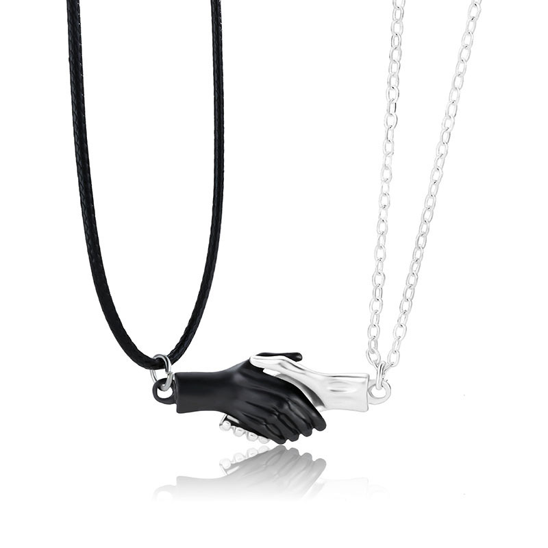Palm Couple Necklace Magnet Attracts Handshake Clavicle Chain Necklace Black Silver - Shop at LoveMi