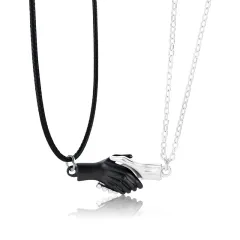 Palm Couple Necklace Magnet Attracts Handshake Clavicle Chain Necklace - Black Silver - View 1
