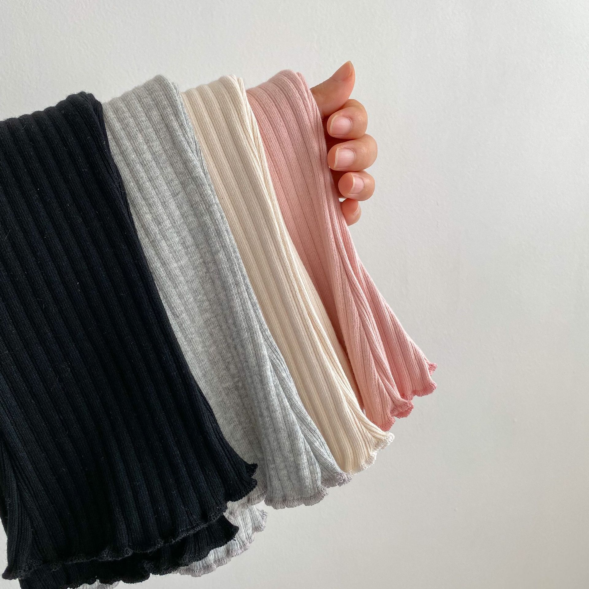 Girls' Fashion Casual Solid Color Stretch Pit Strips Bottoming Pants