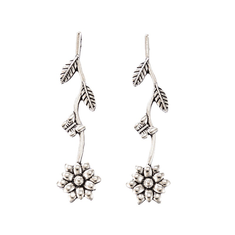 Leaves Silver Long Earrings Earrings Women