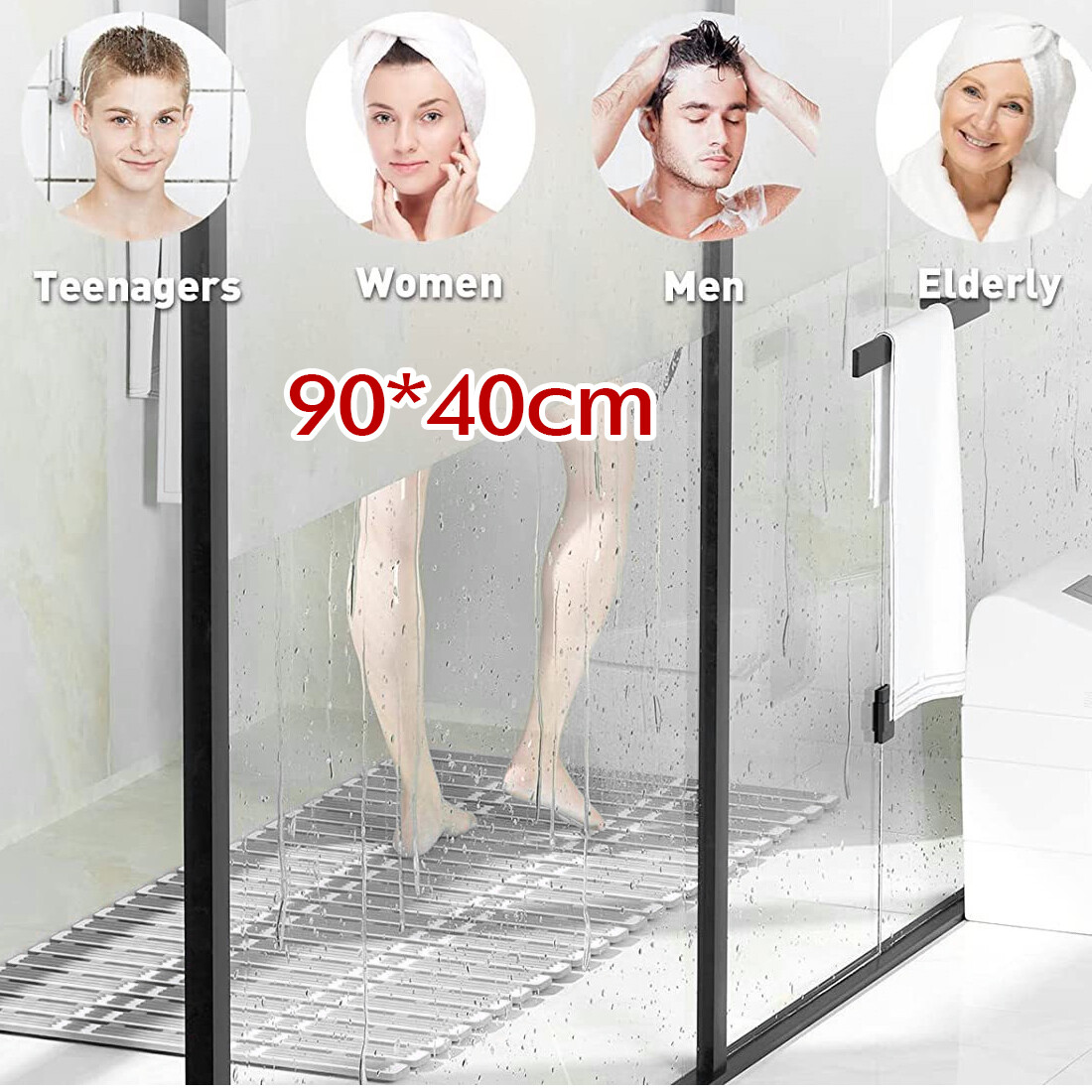 Non Slip Bath Mat Extra Large Shower Mat Bathtub Anti-Mold Rubber Strong Suction