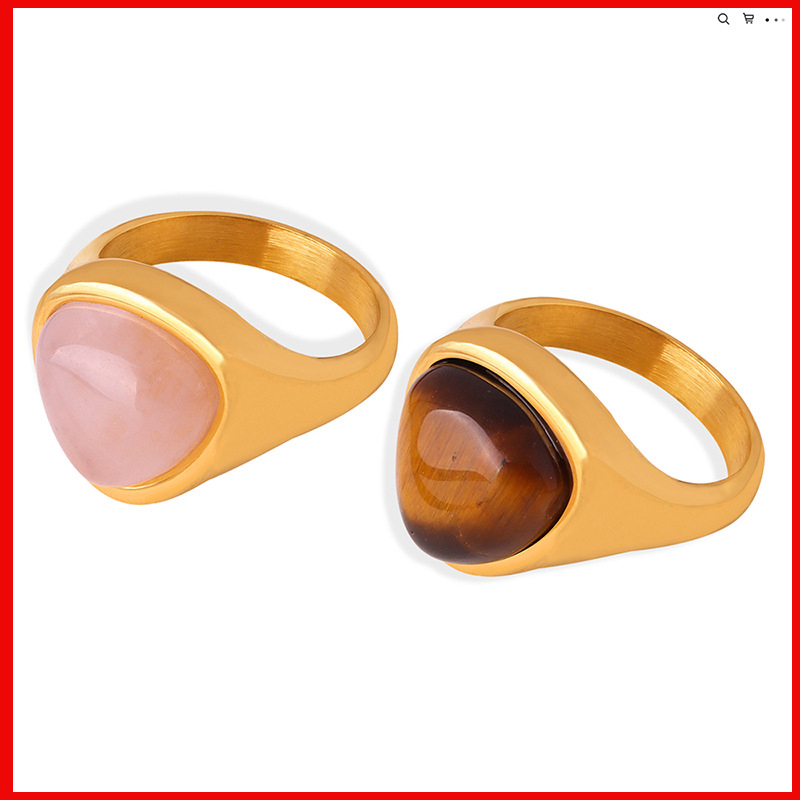Europe And The United States Cross-border Hot Sale Natural Powder Stone Natural Tiger Eye Stone Vintage Light Luxury Elegant Couple Pair Ring Titanium Steel Ring