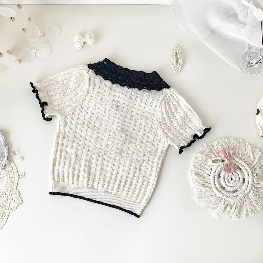 Baby Thin Hollow Contrast Color Knitted Short Sleeve