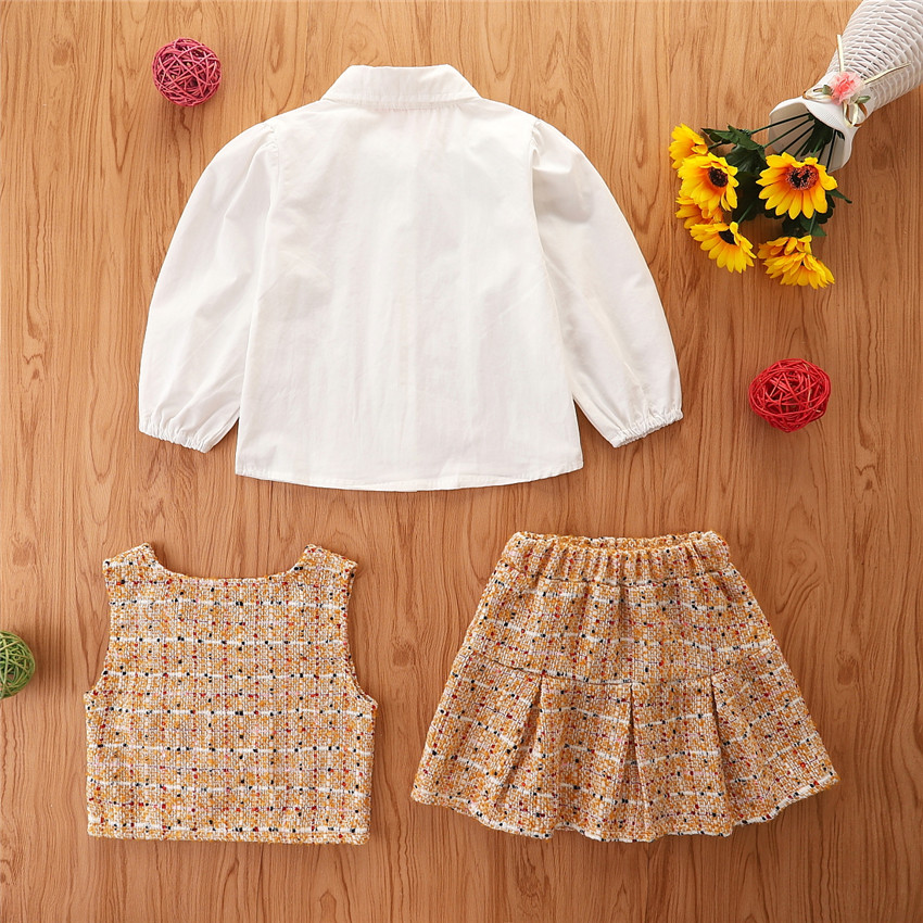 Girls' Suit Long Sleeve White Shirt Vest