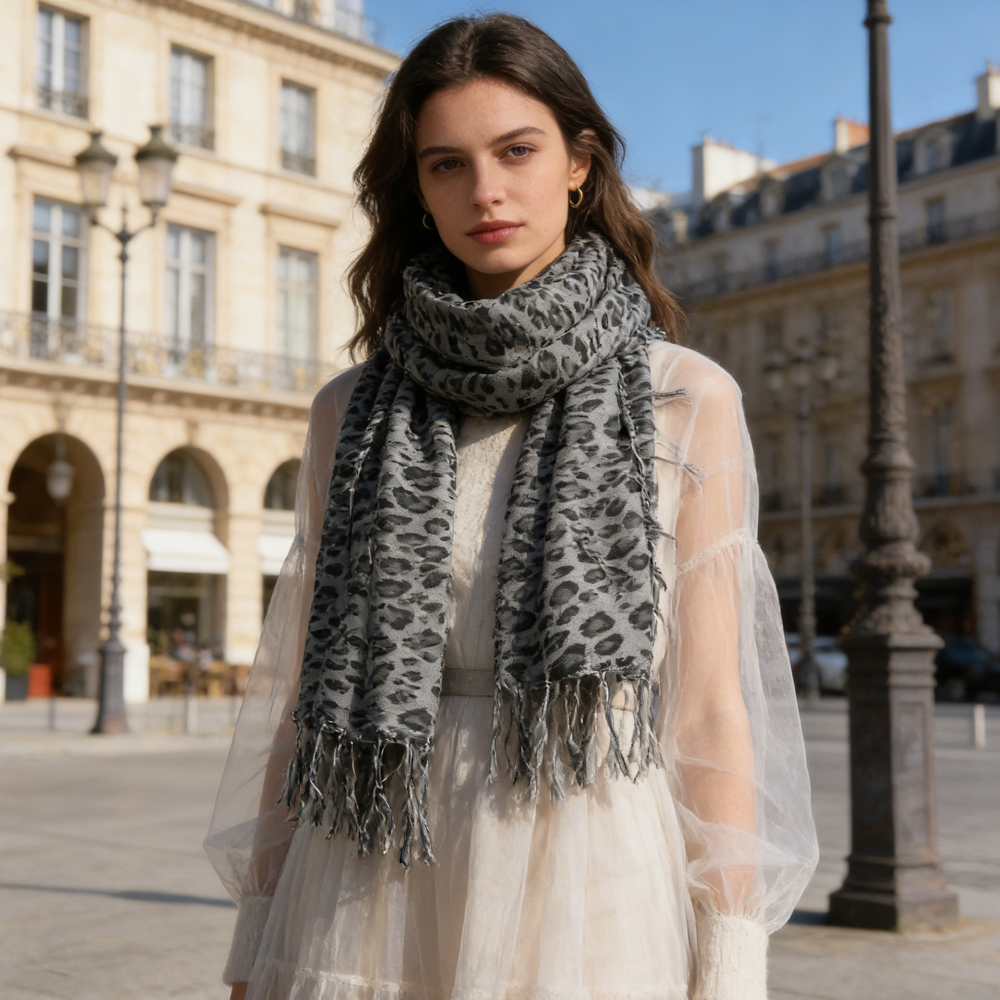 2pcs Minimalist Head Scarf,Grey Leopard Square Scarf ,Luxe Look For Evening Wear,Scarf,vacation,daily Life,evening Party,Office Appropriate Subtlety For Women Men - Men's Clothing