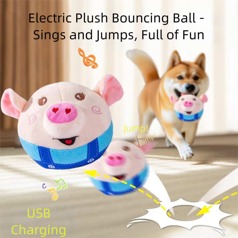 Dog Plush Piglet Toy, Electric Jumping Ball, Singing And Jumping, USB Rechargeable Pet Cat Interactive Toy