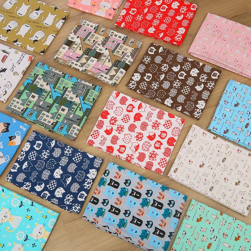 Cat Head Printing Handmade Linseed Cotton DIY
