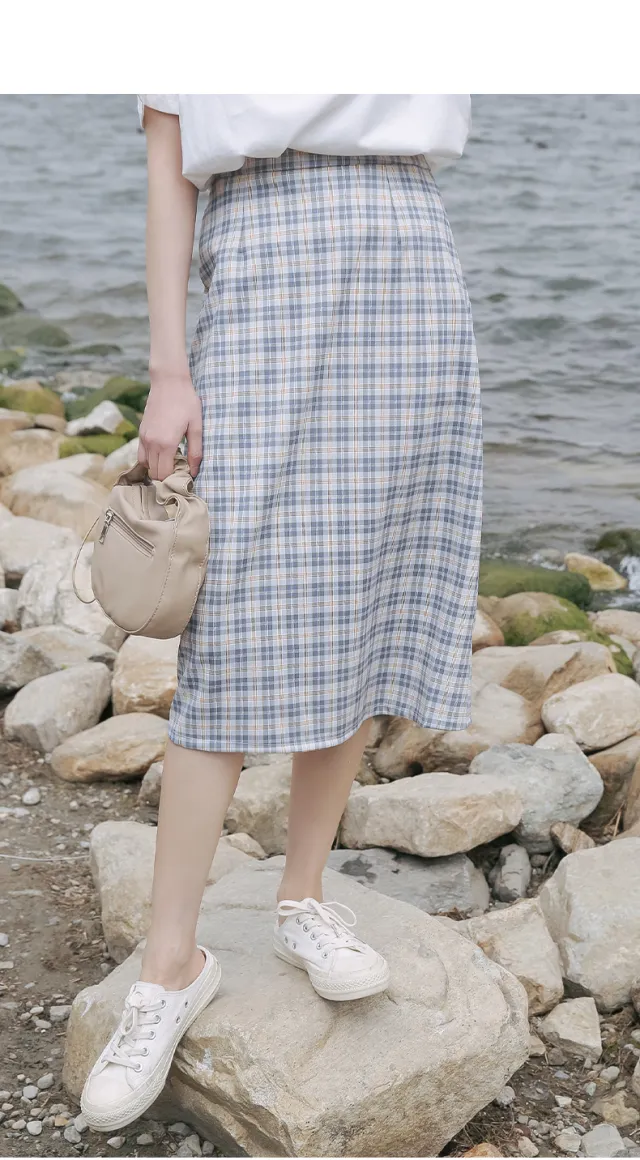 Small Mid length High Waist A line Skirt Mori Women's Skirt Blue - Shop at LoveMi