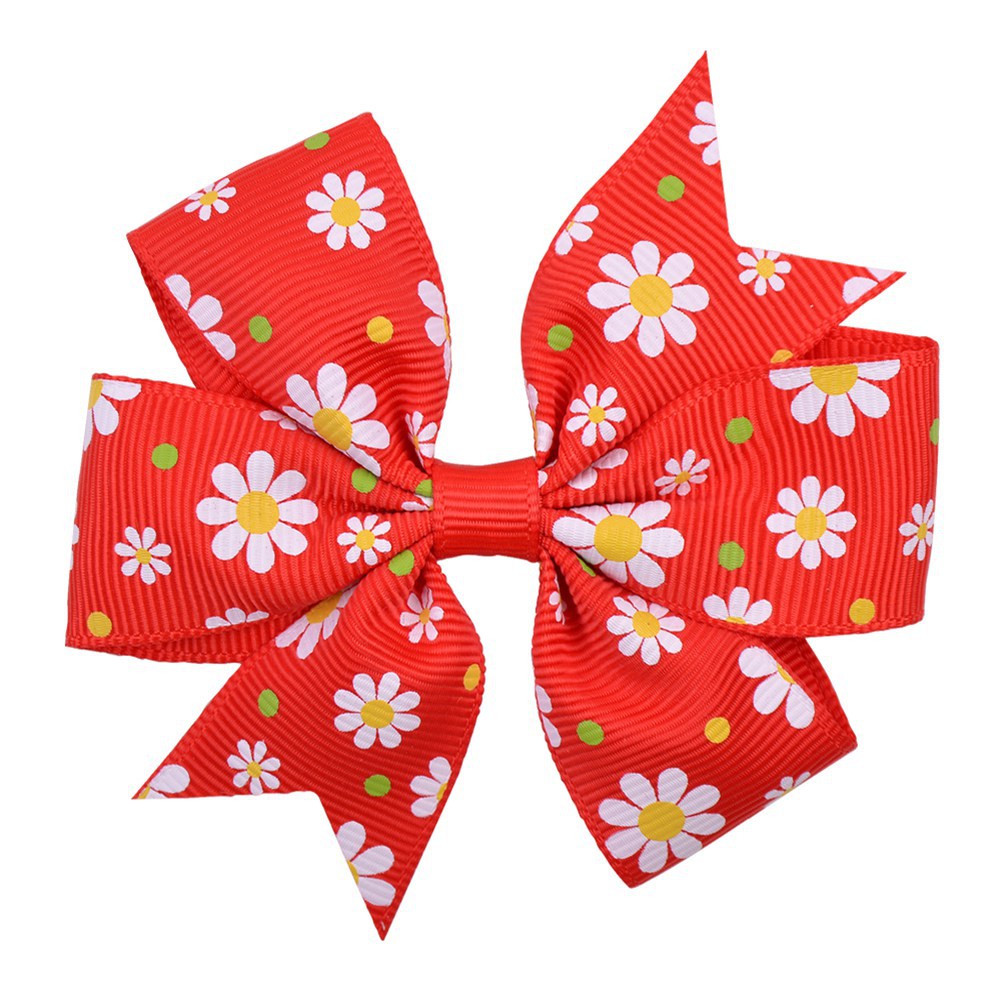 Printed Daisy Sunflower Dotted Rib With Fishtail Bow Baby Hair Clip T - Shop at LoveMi