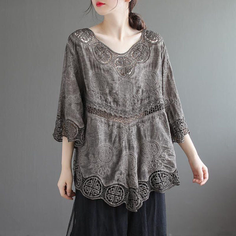 Title 4, Summer Cotton New Artistic Retro Hollow-out Thr...