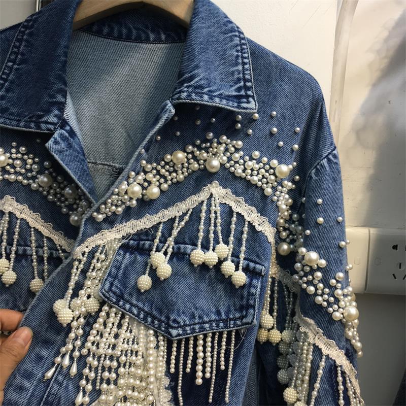 Title 6, Heavy Industry Nail Pearl Tassel Denim Jacket