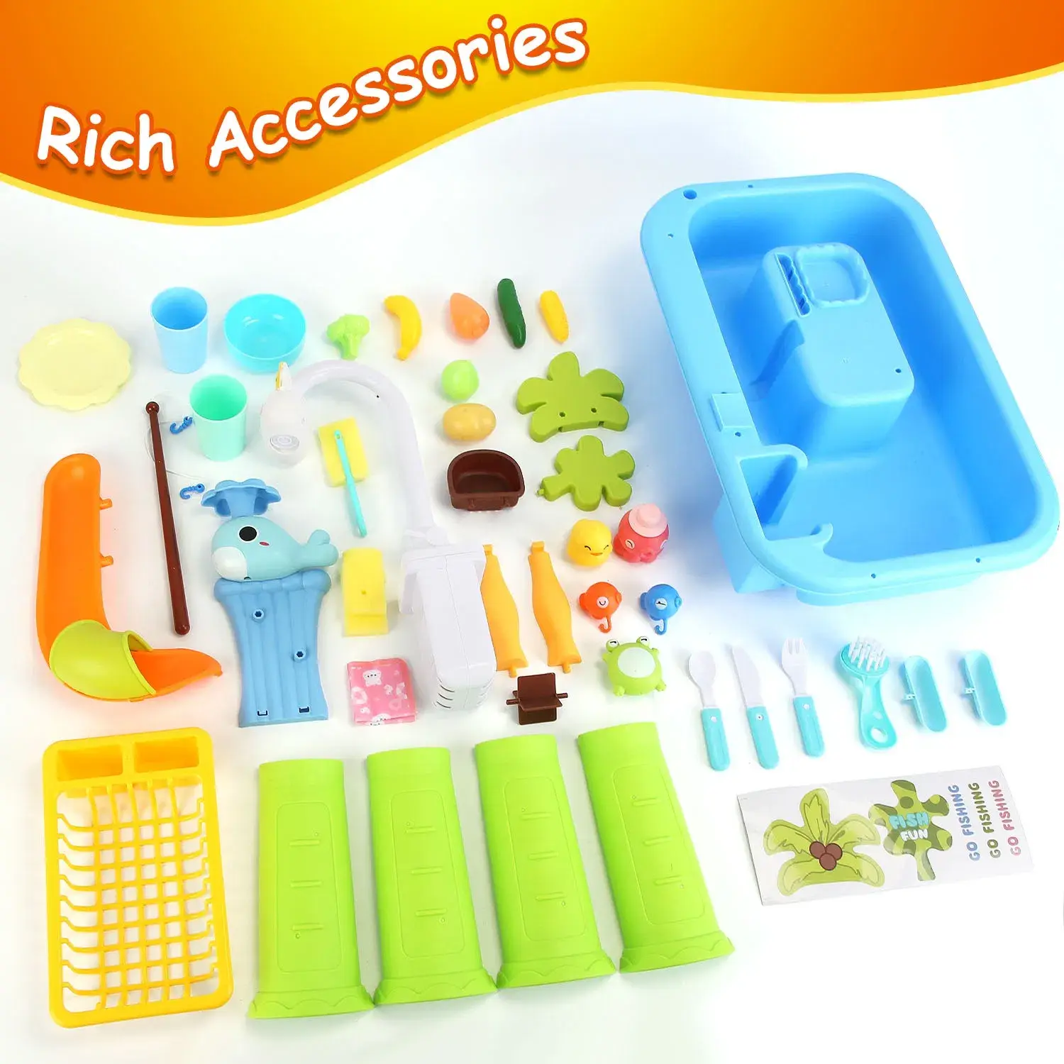 3 In 1 Kitchen Sink Toy With Electric Faucet Water Table Fishing Game Role Play Sink Set Indoor Outdoor For Kids Aged Years Old GPCT5464